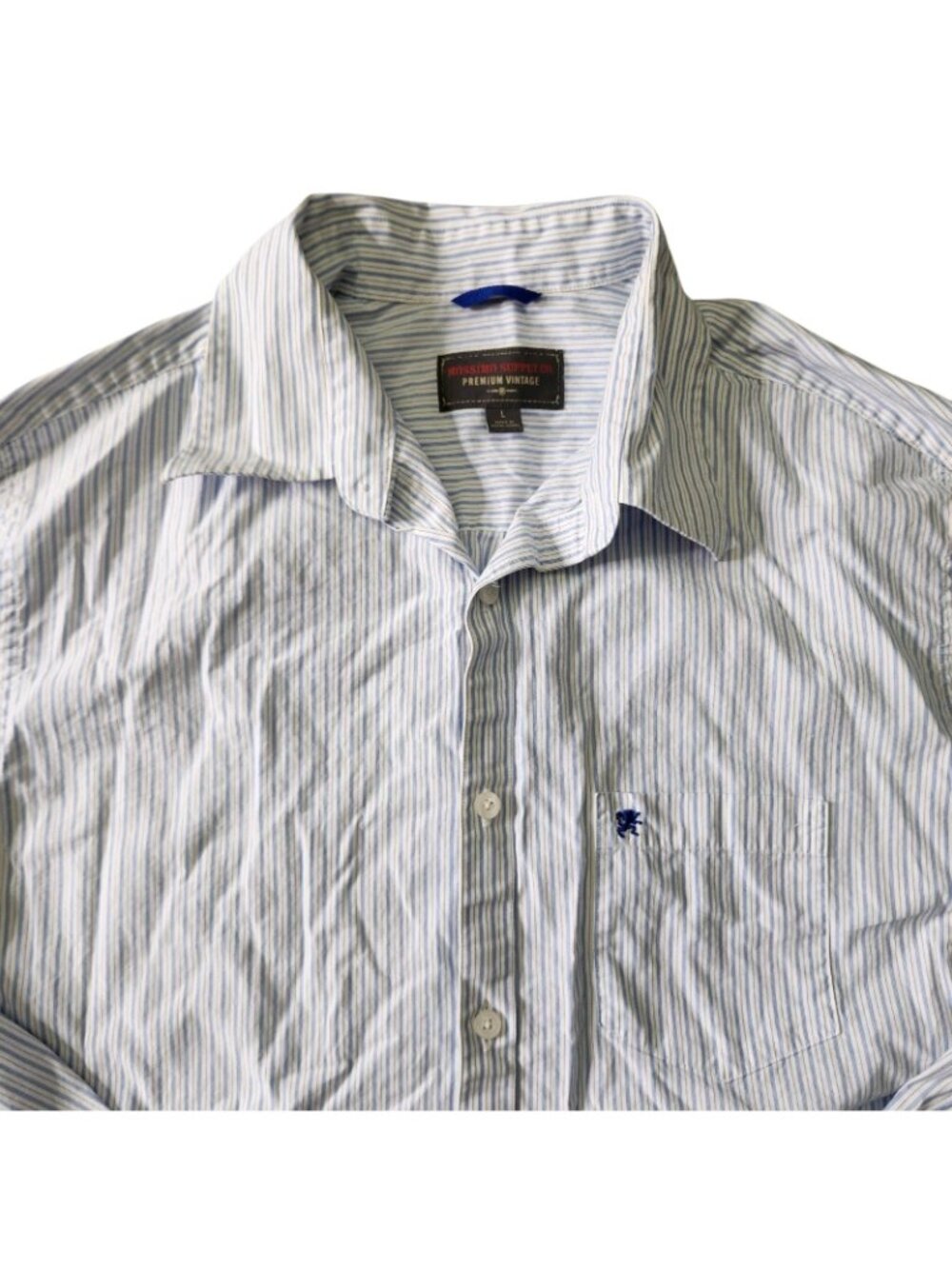 Mens Mossimo Blue White Stripe Button Dress Shirt Premium Vintage 100% Cotton L - Picture 4 of 10